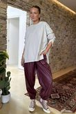 Made in Italy Runa Leather Look Cuff Jogger Burgundy