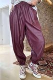 Made in Italy Runa Leather Look Cuff Jogger Burgundy