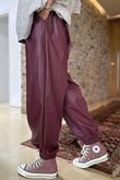 Made in Italy Runa Leather Look Cuff Jogger Burgundy