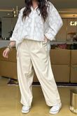 Made in Italy Runa Leather Look Tapered Barrel Pant Ecru `-