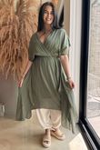 Made in Italy Sa Caleta Cotton Handkerchief Dress Khaki