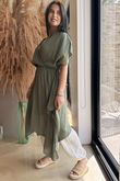 Made in Italy Sa Caleta Cotton Handkerchief Dress Khaki