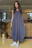 Made in Italy Sleeveless Parachute Maxi Dress Graphite /7