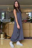 Made in Italy Sleeveless Parachute Maxi Dress Graphite /7