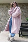 Mara Luxury Faux Fur Long Coat Dusky Rose