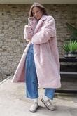 Mara Luxury Faux Fur Long Coat Dusky Rose