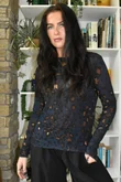 Mika Cashmere Blend Layering Top Leopard Navy