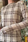 Mika Cashmere Blend Layering Top Plaid Stone