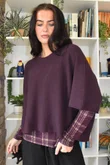 Mika Cashmere Blend Layering Top Plaid Aubergine