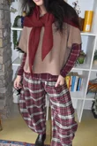 Mika Cashmere Blend Layering Top Plaid Burgundy