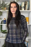 Mika Cashmere Blend Layering Top Plaid Navy