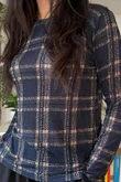 Mika Cashmere Blend Layering Top Plaid Navy