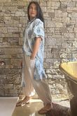 Mika Flower & Stripe Duster Shirt Baby Blue