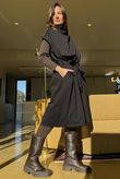 New Romantic Belted Scuba Dress Black