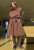 New Romantic Belted Scuba Dress Chocolate