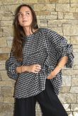 Nonni Gingham Bell Sleeve Peasant Blouse Black Grey