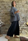 Nonni Gingham Bell Sleeve Peasant Blouse Black Grey