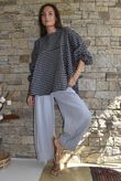 Nonni Gingham Bell Sleeve Peasant Blouse Black Grey