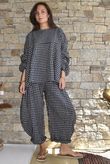 Nonni Gingham Bell Sleeve Peasant Blouse Black Grey