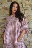 Nonni Gingham Bell Sleeve Peasant Blouse Indian Pink