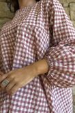 Nonni Gingham Bell Sleeve Peasant Blouse Indian Pink