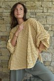 Nonni Gingham Bell Sleeve Peasant Blouse Mustard
