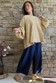 Nonni Gingham Bell Sleeve Peasant Blouse Mustard