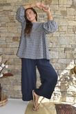 Nonni Gingham Bell Sleeve Peasant Blouse Navy