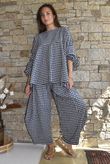 Nonni Gingham Bell Sleeve Peasant Blouse Navy