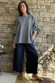 Nonni Gingham Bell Sleeve Peasant Blouse Navy