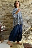 Nonni Gingham Bell Sleeve Peasant Blouse Navy