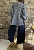 Nonni Gingham Bell Sleeve Peasant Blouse Navy