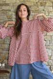 Nonni Gingham Bell Sleeve Peasant Blouse Sangria