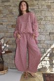 Nonni Gingham Bell Sleeve Peasant Blouse Sangria