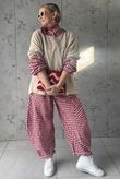 Nonni Gingham Classic Barrel Pant Sangria /30 Pre order 1 week