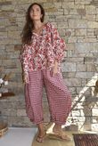 Nonni Gingham Classic Barrel Pant Sangria Pre order 9 days 