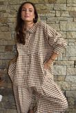 Nonni Gingham Peter Pan Smock Blouse Hazelnut