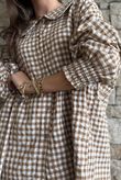 Nonni Gingham Peter Pan Smock Blouse Hazelnut
