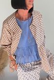 Nonni Gingham Peter Pan Smock Blouse Hazelnut