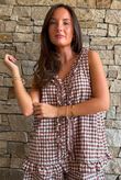 Nonni Gingham Ruffle Front Tank Chestnut
