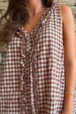 Nonni Gingham Ruffle Front Tank Chestnut