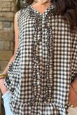 Nonni Gingham Ruffle Front Tank Chocolate