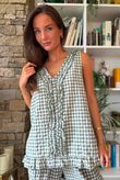 Nonni Gingham Ruffle Front Tank Khaki