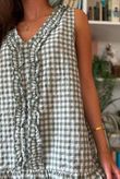 Nonni Gingham Ruffle Front Tank Khaki