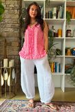 Nonni Gingham Ruffle Front Tank Miami Pink