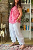 Nonni Gingham Ruffle Front Tank Miami Pink
