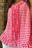 Nonni Gingham Ruffle Front Tank Miami Pink