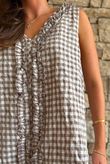 Nonni Gingham Ruffle Front Tank Mocha