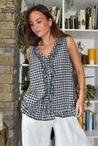 Nonni Gingham Ruffle Front Tank Navy