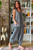 Nonni Gingham Ruffle Front Tank Navy